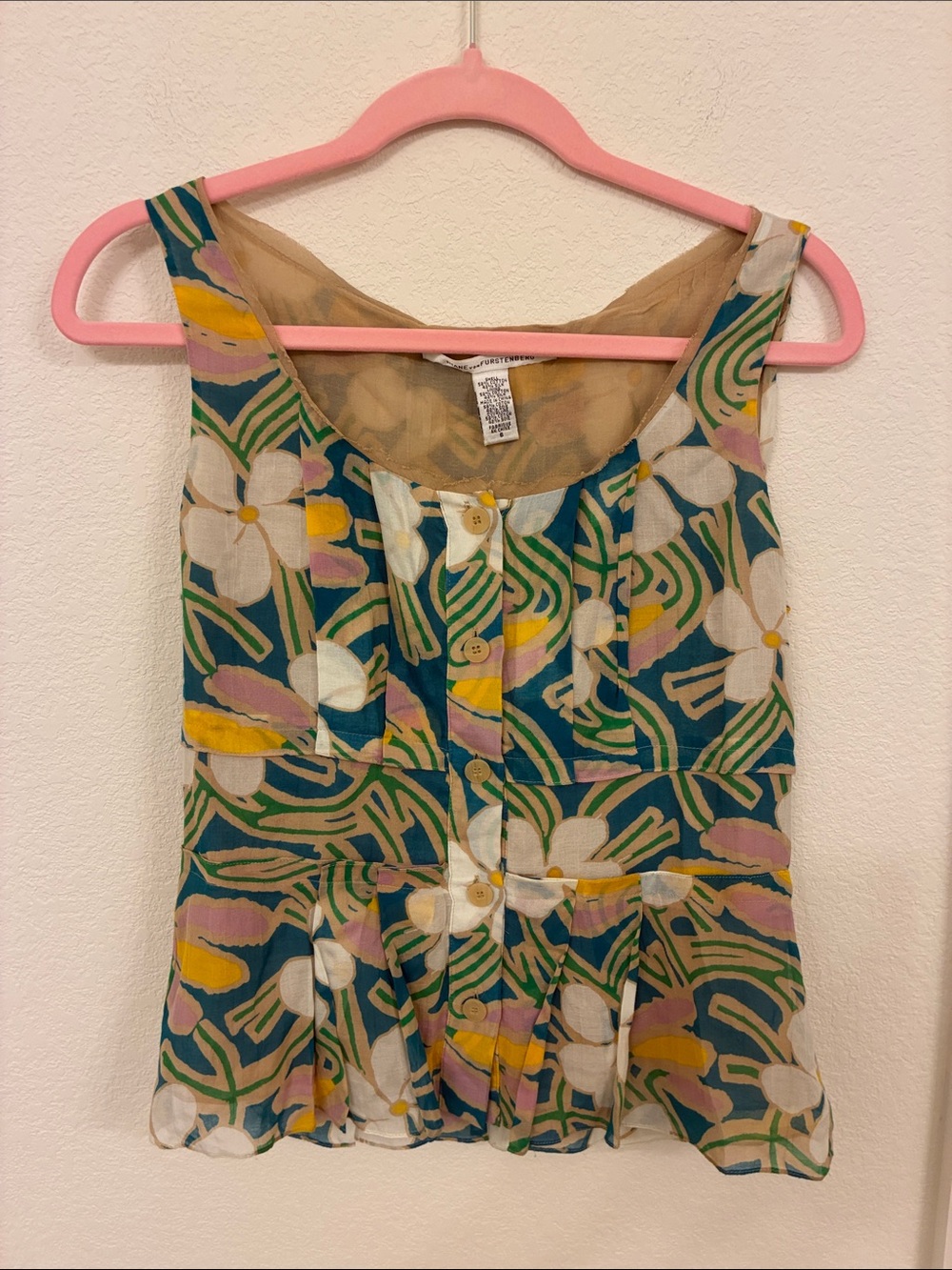 Diane Von Furstenberg Silk Floral Sleeveless Top | Size 6 | EUC
